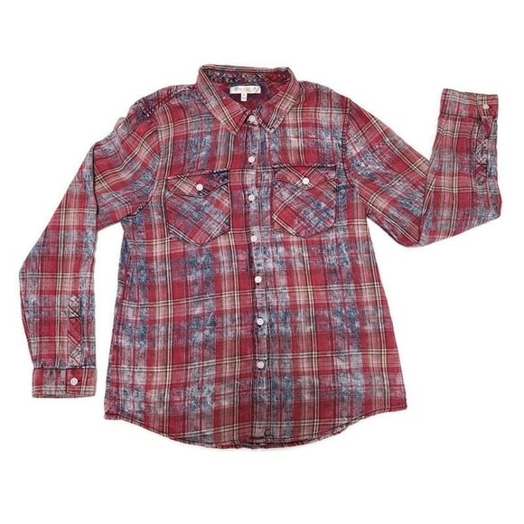 love, Fire Tops - love, FIRE Medium Pink Blue Plaid Button Up Shirt Top